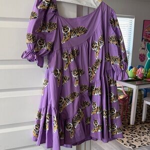 QUEEN OF SPARKLES Purple Tiger-Print Casual Tiered Dress